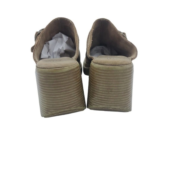 Vintage Y2K Lower East Side 7.5 Brown Suede Chunky Clog Mule Grunge Boho Leather - Picture 11 of 11